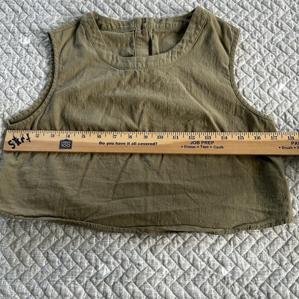 Olive Green Cotton Tank Top Boxy Cropped Minimalist Earthy Capsule Wardrobe M - Picture 7 of 8